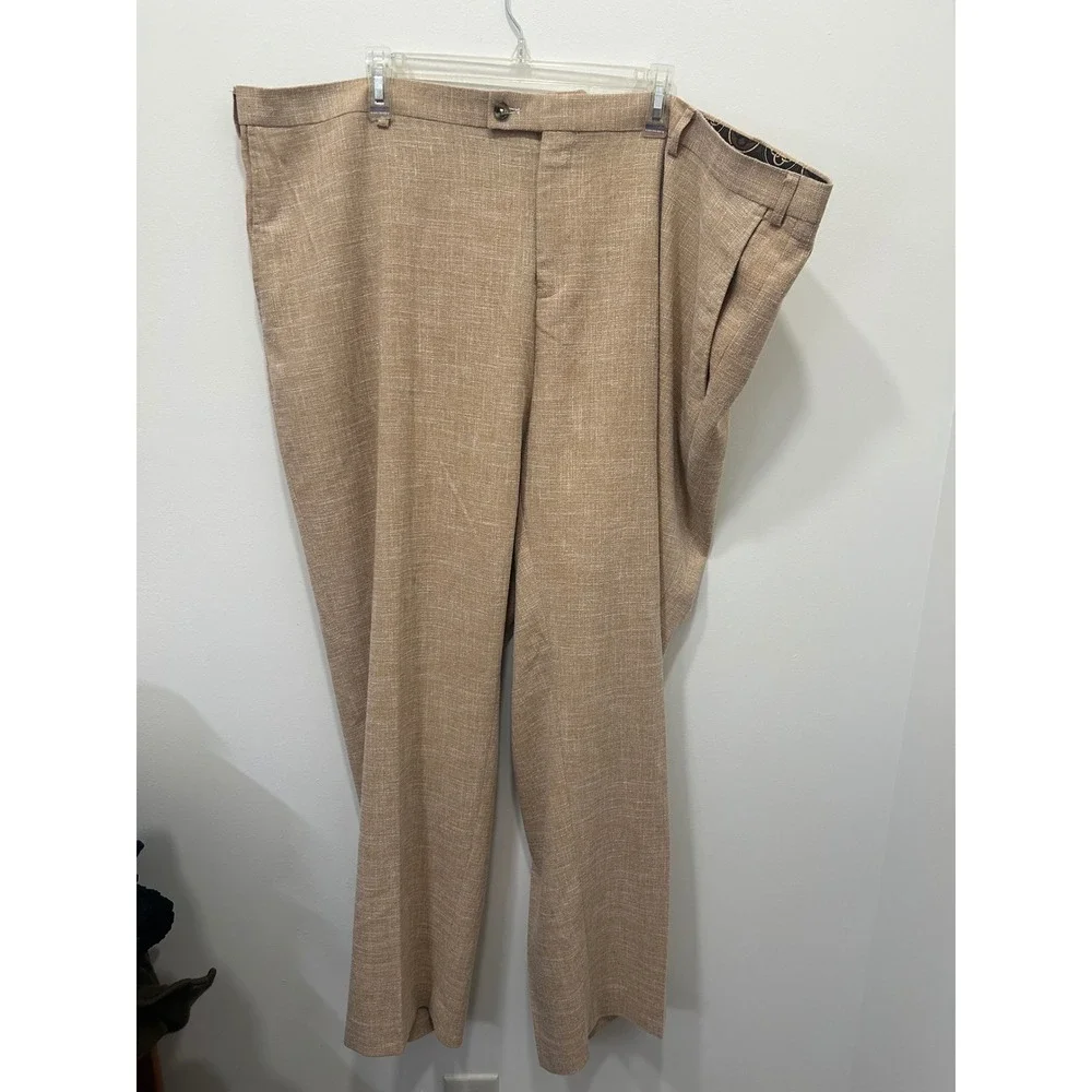 Paisley & Gray Mens Tan Brown‎ Textured Flat Front Dress Pants W48 L32 Stretch